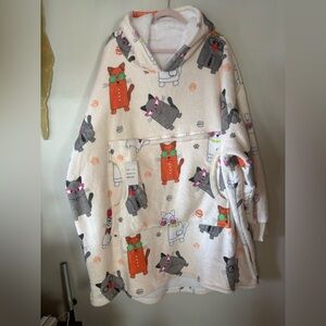 Comfy Wearable Oversize Blanket Fleece Lined Hoodie Cool Cats Soft Sherpa OS